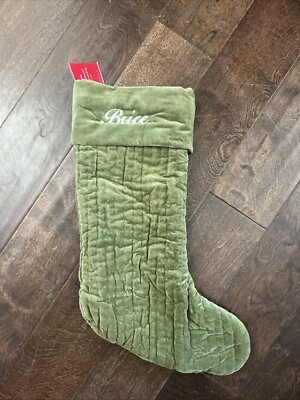 New Pottery Barn Channel Quilted Velvet Christmas Green Med Stocking Mono Brice-image