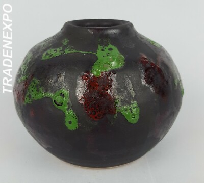 Vintage German Studio Art Pottery Ball Vase Ceramic Fat Lava Era RETRO 1960-70s-image