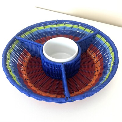 Summer Living Rainbow Chip And Dip Plastic Rattan Wicker Serving Dish/Platter-image