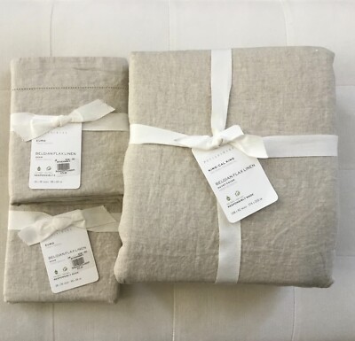 Pottery Barn BELGIAN FLAX LINEN Duvet King/Cal King & Two Euro Shams Flax NWT-image