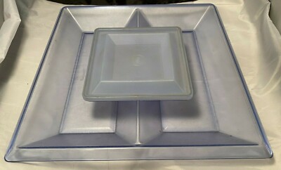 Tupperware 1385 Large Amethyst Veggie Divided Tray 1386 Small Dip Tray with Lid-image