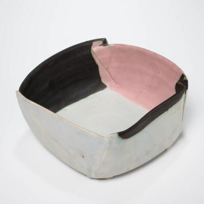 Studio Pottery Folded Square Black Gray Pink Contemporary Bowl Backwards R Mark-image