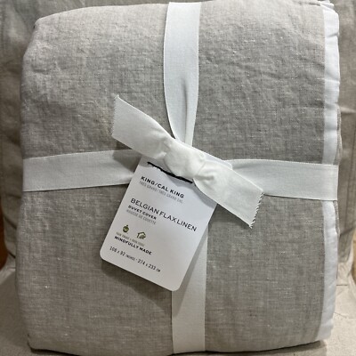Pottery Barn Belgian Flax Contrast trim  King Duvet Cover 108x92
