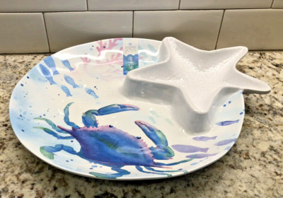 SIGRID OLSEN MELAMINE Crab-Blue Seaweed Starfish Dipping Platter (14