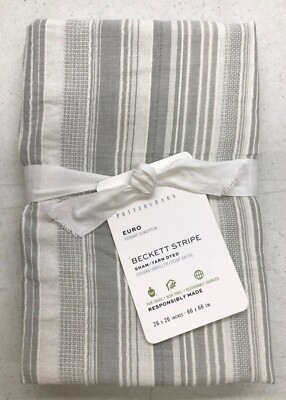 NEW Pottery Barn Beckett Yarn Dye Textured Striped EURO Sham~Eucalyptus-image