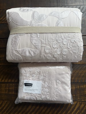 Pottery Barn LoveShackFancy Rococo Bow Duvet Cover Queen NWOT & 2 King Shams NEW-image