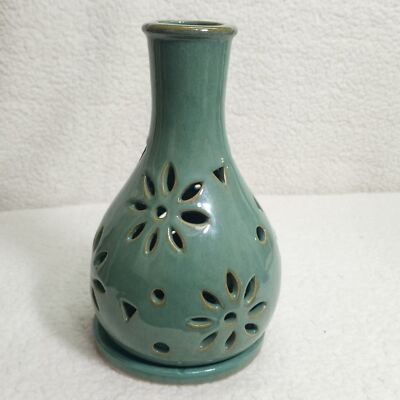 Studio Pottery Pear Shaped  with Cut out Flowers Candle Holder Tea Light-image