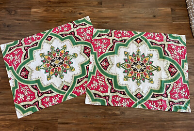 2 Pottery Barn Ashton Medallion Standard Pillow Shams Pink Green NWOT-image