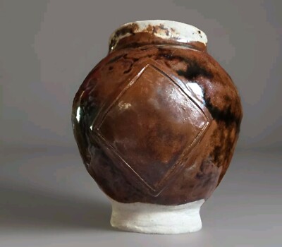 Rustic Hand Thrown Art Studio Pottery Neutral Brown Black Succulent Planter Pot-image