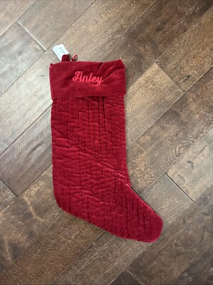 New Pottery Barn Channel Quilted Velvet Christmas Red Medium Stocking *Finley-image