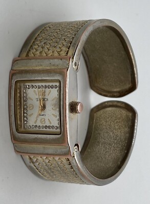 STUDIO TIME Ladies Watch New Battery Gold 6” Hinged Cuff Wheat Design-image