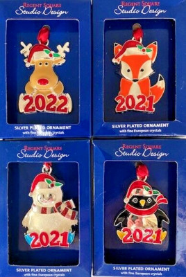 Studio Design Regent Square Ornaments Silver Plate European Crystals -  Lot of 4-image