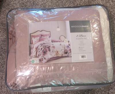 Madison Park 8pc Queen Cotton Printed Comforter Set Blush Floral Pink-image