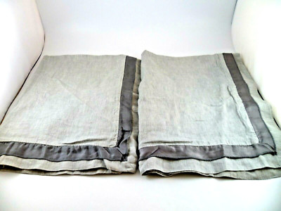 2 POTTERY BARN  SHAMS  LIGHT GRAY DARK GRAY TRIM LINEN COTTON 25X19-image