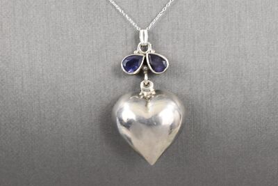Sterling Silver Puffed Heart Pendant with Pear-Shaped Iolite Top-image
