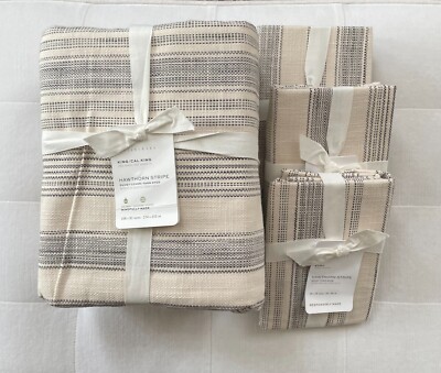 Pottery Barn HAWTHORNE STRIPED Duvet King/Cal King & 3 Euro Shams Charcoal NWT-image