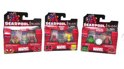 Deadpool Marvel Minimates Set of 3 - 2 Pack Hulk Hulkpool Wolverine Spiderman-image