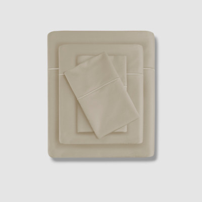 Madison Park Beige Pima Cotton Sateen 7-Piece Sheet Set-image