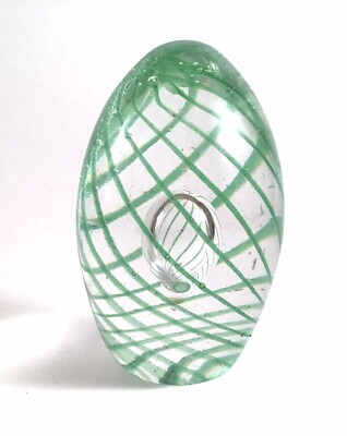 Green Swirl Art Glass Egg-Shaped Paperweight With Teardrop Controlled Bubble-image