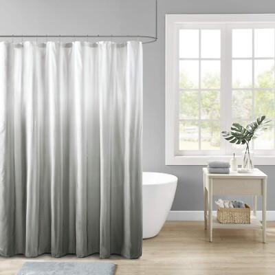 Madison Park Ara Grey 72 in. x 72 in. Ombre Printed Seersucker Shower Curtain-image