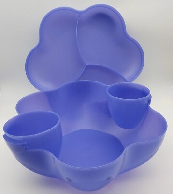Tupperware Large Brand New Chip 'N Dip Party Bowls Sets 2 Purple & 1 guava-image