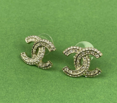 Chanel 18k Gold crystal Charming CC Shaped Hoop Earrings-image