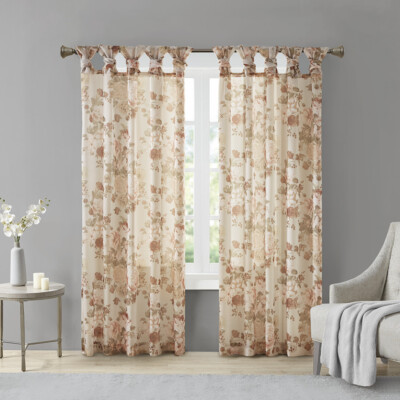 Madison Park Simone Printed Floral Twist Tab Top Voile Sheer Curtain 50x84 50x95-image