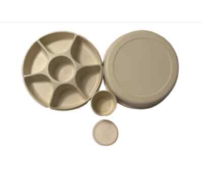 Tupperware Vintage 1980's Almond Divided Veggie & Dip Tray 4 piece set-image