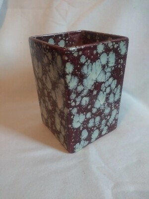 Studio Art Pottery Ceramic Plum and White Square Vase 7