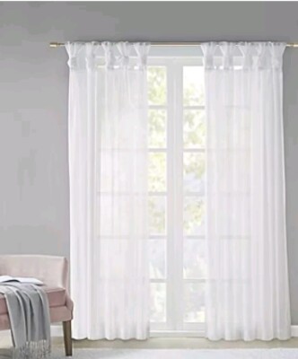 Madison Park Set Of 2 Panel Curtain 50in W x 95in L White Twist Tab Top Sheer-image