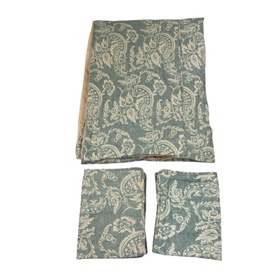 POTTERY BARN Alessandra Floral Porcelain Blue Linen Duvet Cover 2 Sham Set Queen-image