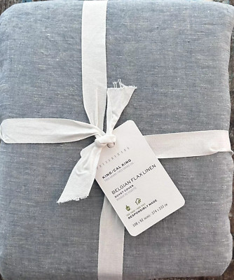 New Pottery Barn Belgian Flax Linen King/Cal King Duvet & 2 Shams, Chambray Blue-image