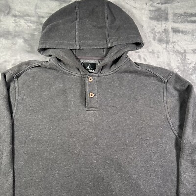 PrAna Hoodie Mens 2XL Black Dip Dye Organic Cotton Stretch Pullover Sweater-image