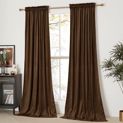 Thermal Insulated Brown Velvet Curtains Sound Reducing Heavy Matt Solid Room ...-image