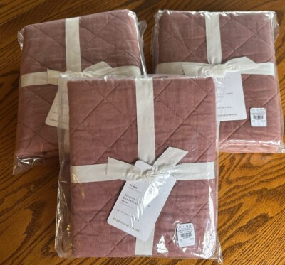 NWT Pottery Barn Belgian Flax Linen Diamond EURO Shams-Brick Color  (Set Of 3)-image