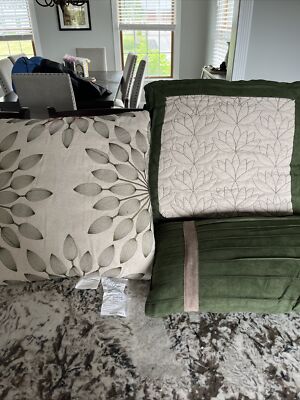 3 Madison Park Cotton Blend Embroidered Decorative Pillow - Green Damaged Paint-image