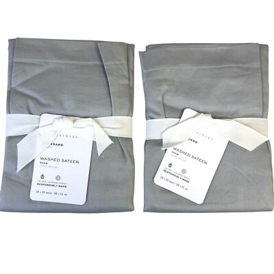 NWT Pottery Barn Washed Cotton Sateen Standard Sham Set Grey 400 Thread Count-image