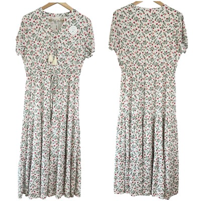 Dip Maxi Floral Dress Large Cap Sleeve Tassel Neckline Cottagecore Prairie Boho-image