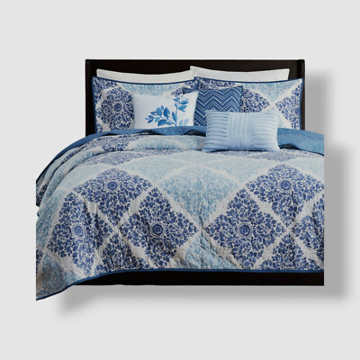 Madison Park Blue Claire 6-Pc. Quilt Set King/California King-image
