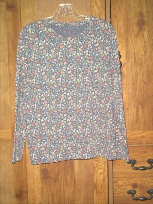 DIP Women's Long-Sleeve Pullover Floral Print Shirt Teal Pink Green White LARGE-image