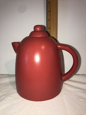Dome Shaped Porcelain  Tea Pot In Soft Red Glaze by MSRF Inc Design Studio-image