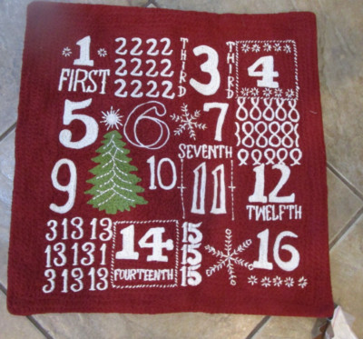 Pottery Barn Advent Christmas embroidered Holiday Pillow Cover 18 New w tag-image