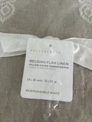 NEW Pottery Barn Belgian Linen Embroidered Lumbar Pillow Cover 14