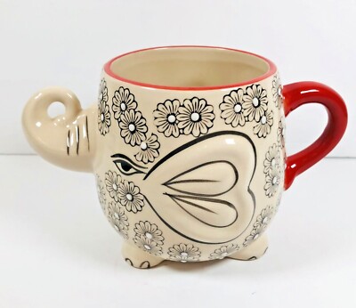 Elephant Coffee Mug Yokohama Studio Miyabi 3D Floral Hand Painted Tea Cup -image