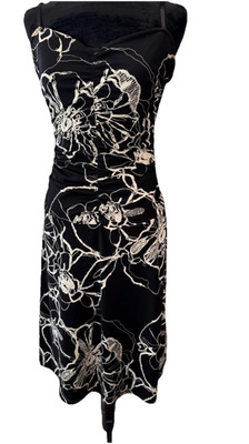 MAX STUDIO Floral White Black Sleeveless ELASTIC SPAGHETTI Strap Ladies Dress SM-image
