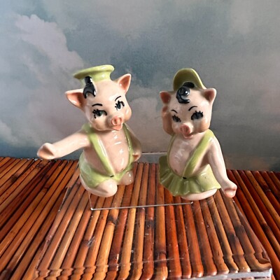 Vtg Madison Ceramic Arts Studio Pig Pigs Salt & Pepper Shakers Madison WI-image
