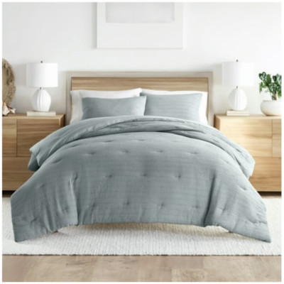 Ienjoy Home Comforter Set Full-Queen Light Blue Waffle Textured 3-Piece BED70-image