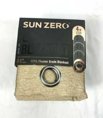 Sun Zero Linen Tan Isaac Extreme Blackout Singular Grommet Curtain Panel,52