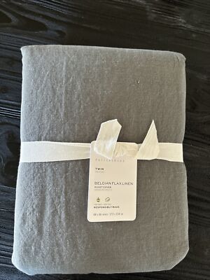 NWT Pottery Barn Charcoal Gray Belgian Flax Linen TWIN Duvet Cover-image