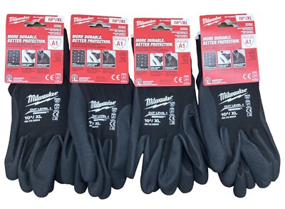 Milwaukee XL Black Nitrile Level 1 Cut Resistant Dipped Work Gloves - 4 Pairs-image
